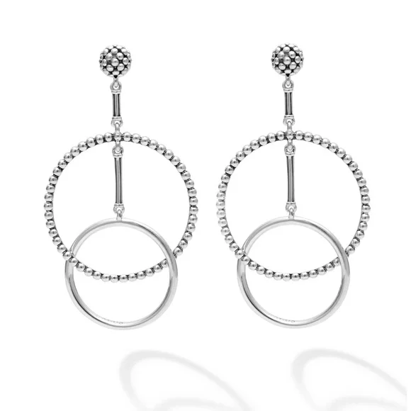 LAGOS Signature Caviar Sterling Silver Double Circle Drop Earrings - Picture 5 of 13